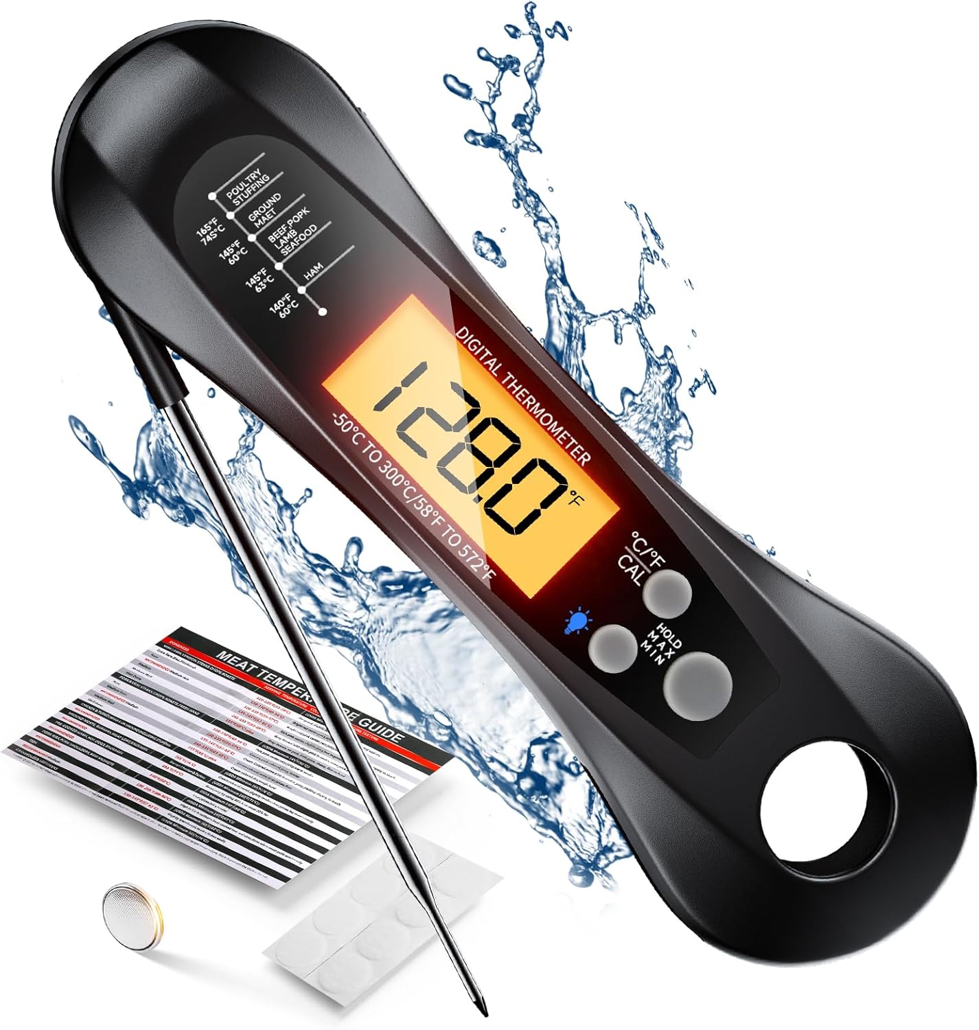 Kitchen Equipment For Baking - เครื่องวัดอุณหภูมิเนื้อแบบดิจิตอลกันน้ำ IP67 พร้อมหัววัด 2 หัว สำหรับครัว