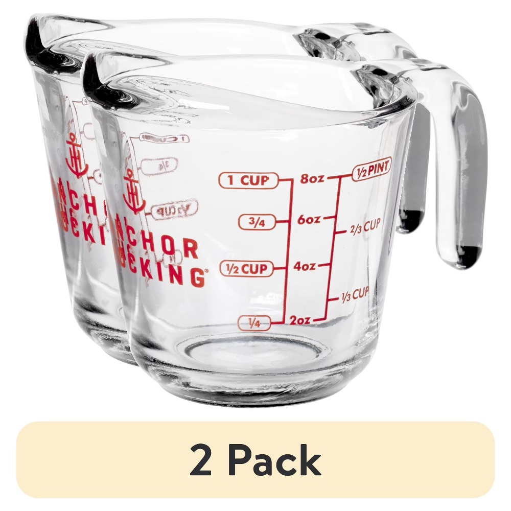 Kitchen Baking Set - ชุดถ้วยตวงแก้ว 2 ชิ้น พร้อมด้ามจับที่จับง่ายและพวยกาสำหรับเทของเหลวและส่วนผสมแห้ง ความจุ 1