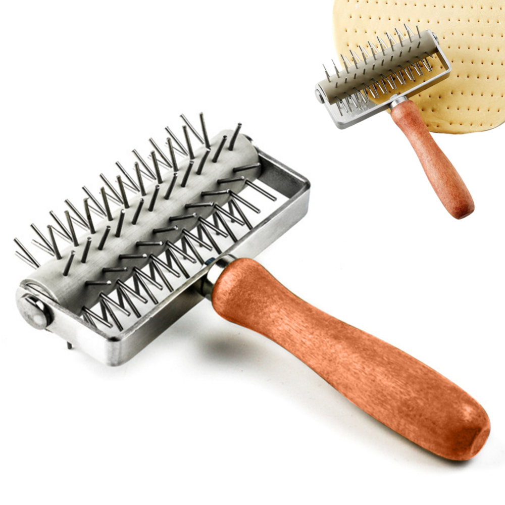 Bread Lame Scoring - ล้อสแตนเลสพิซซ่าขนมปังเข็มเจาะลูกกลิ้งพาย Pastry Dough Roller พร้อมที่จับไม้สําหรับอุปกรณ์เบเกอรี่