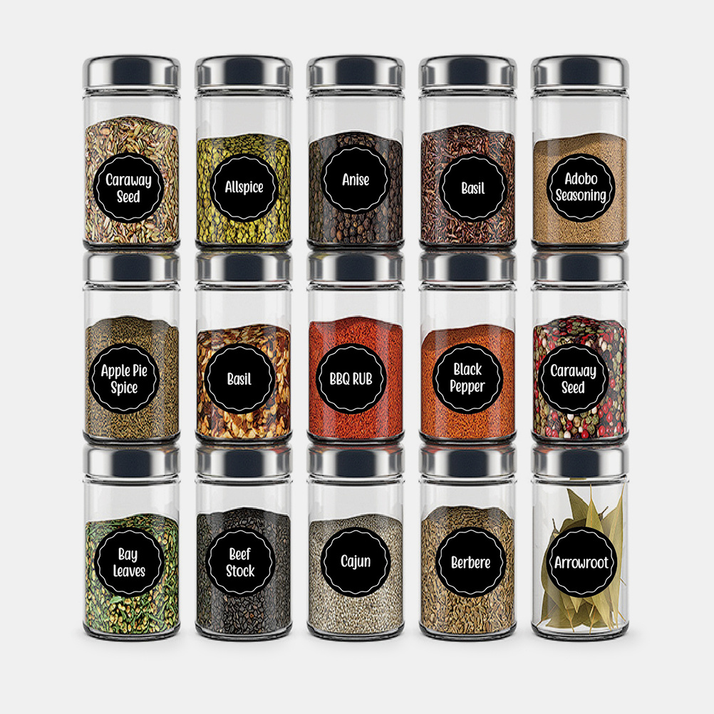 Kitchen Baking Organization - สติกเกอร์ติดฉลากเครื่องเทศกันน้ำ 144 ชิ้น รูปทรงสี่เหลี่ยมผืนผ้า สำหรับจัดระเบียบครัว ตู้กับข้าว