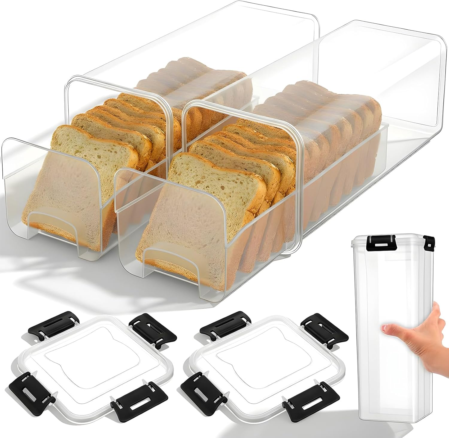 Kitchen Baking Tray - กล่องเก็บขนมปังพร้อมฝาปิดกันอากาศ กล่องพลาสติกใสสำหรับเก็บขนมปังพร้อมถาดลิ้นชักสำหรับแซนด์วิชและขนมปังก้อน กล่องเก็บขนมปังใส