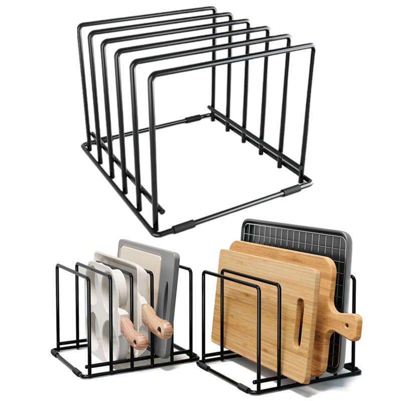 Kitchen Baking Organization - ที่จัดระเบียบกระทะในครัวพร้อมฐานกันลื่น ที่วางถาดอบ และที่เก็บเขียง - อุปกรณ์จัดระเบียบเครื่องครัวอย่างมีประสิทธิภาพ