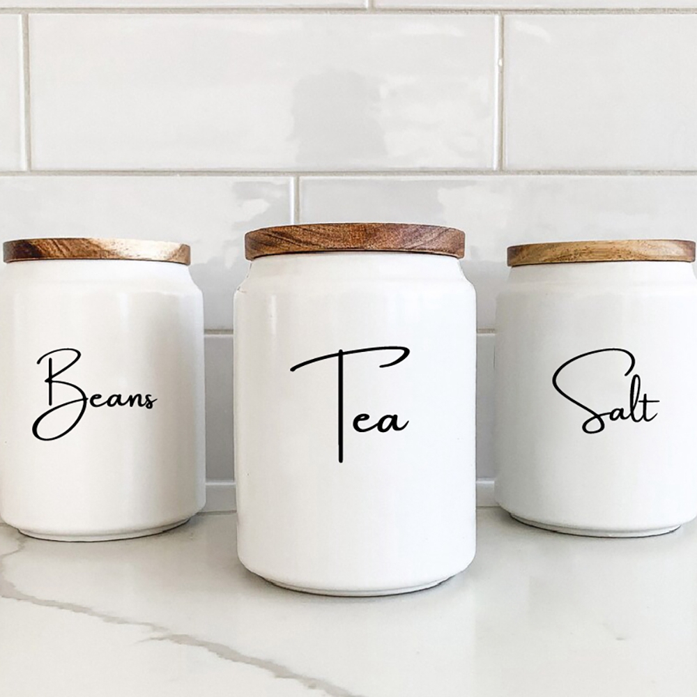 Kitchen Baking Organization - ห้องครัวกระป๋อง Jar ป้ายสติกเกอร์กันน้ํารูปลอกชากาแฟน้ําตาลเบเกอรี่เกลือคําคมไวนิล Mural Art Decals