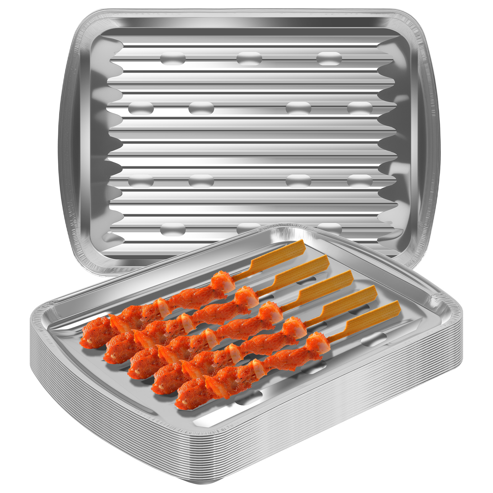 Kitchen Baking Tray - ถาดฟอยล์อลูมิเนียม ถาดอบแบบไม่ติดกระทะ เกรดอาหาร สำหรับปิ้งย่างกลางแจ้ง แคมป์ปิ้ง ปิ้งย่างปิกนิก