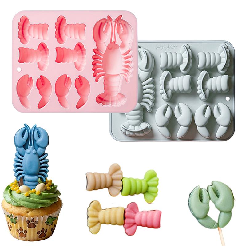 Kitchen Baking Set - แม่พิมพ์ซิลิโคนรูปกุ้งล็อบสเตอร์ แม่พิมพ์อบขนมแบบยืดหยุ่น สำหรับทำฟองดองต์ เยลลี่ เค้ก ตกแต่งขนม