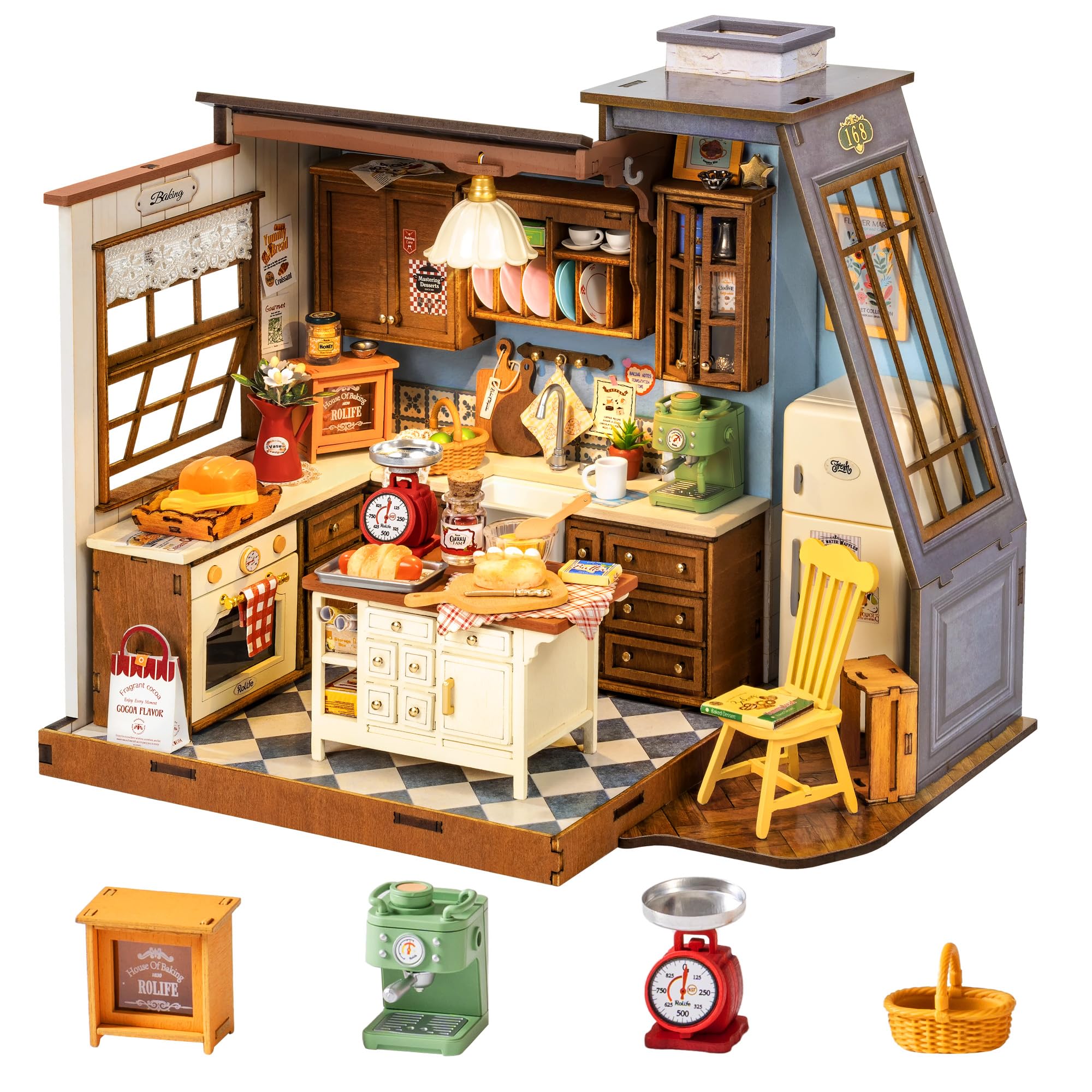 Baking Kitchen Robotime - ชุดบ้านจิ๋วโรไลฟ์ DIY ชุดโมเดลบ้านตุ๊กตา ชุดครัวอบขนม ตัวต่อ 3