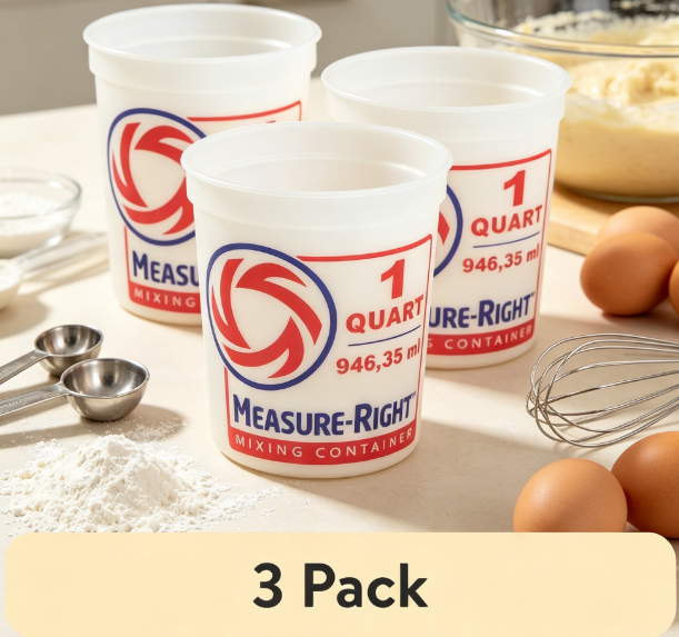 Kitchen Baking Set - ภาชนะผสมพลาสติกทรงกลม 1 ควอร์ต ถ้วยตวงใส ชุด 3