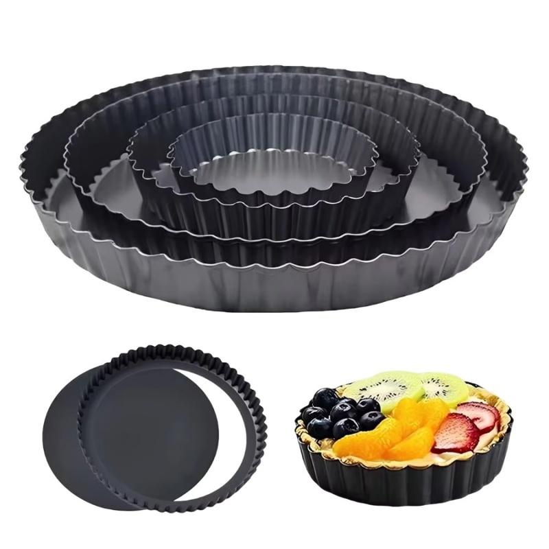 Kitchen Appliances For Baking - ถาดอบเค้กแบบถอดก้นได้ 1 ชิ้น ขอบหยัก ทำจากเหล็กคาร์บอนเคลือบสารกันติด สำหรับทำทาร์ต